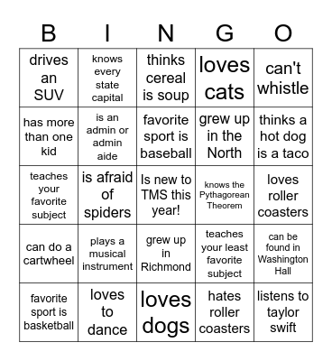 Staffulty BINGO Card