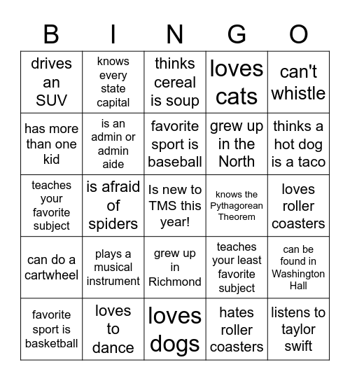 Staffulty BINGO Card