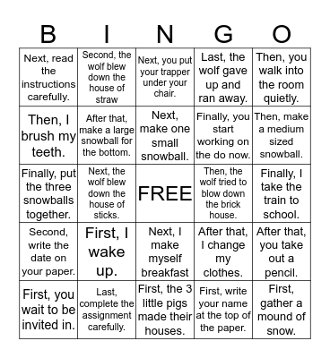 Sequencing Bingo Card