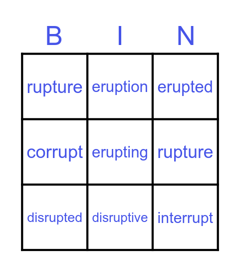 rupt Bingo Card