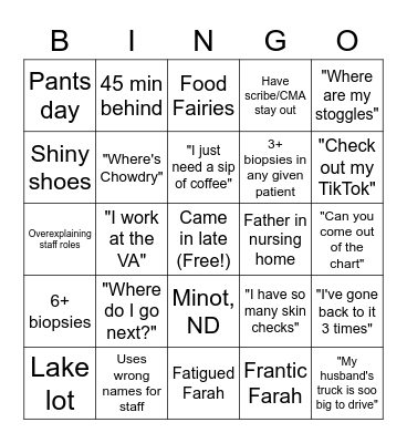 Farah Bingo Card