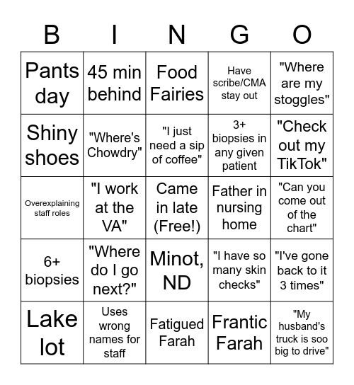 Farah Bingo Card