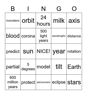 Eclipse: Generation Genius Bingo Card