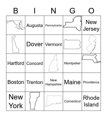 Northeastern States Bingo Card
