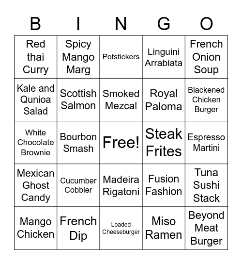 Moxies Bingo Card