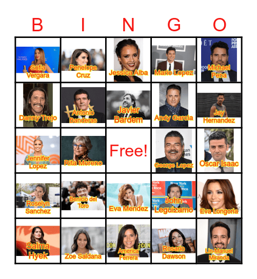 Hispanic Actors/Actresses Bingo Card