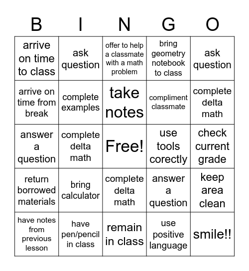 Geometry Bingo Card