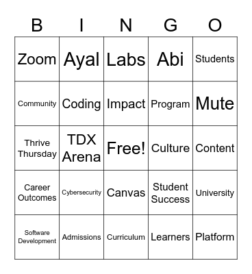 Thrive Thursday Bingo Card