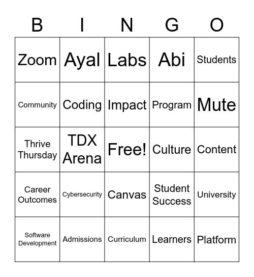 Thrive Thursday Bingo Card