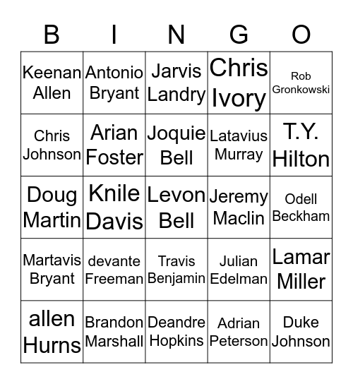 Week 7 NFL Bingo Card