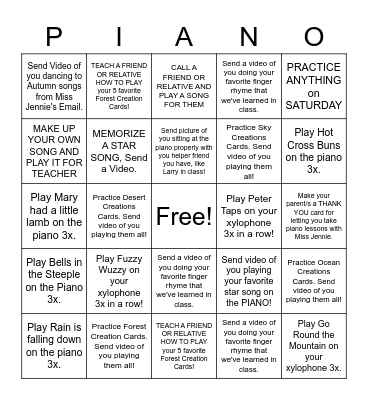 Mini Musicians FALL BREAK SWAG TAG! Bingo Card