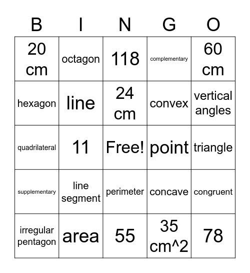 Geometry Q1 Midterm Review Bingo Card