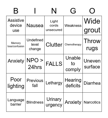 UTSW Fall Prevention Bingo Card