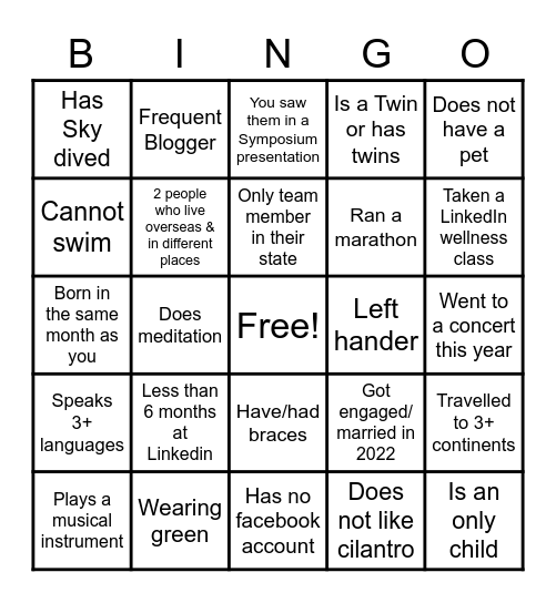 Functional Day Bingo Card