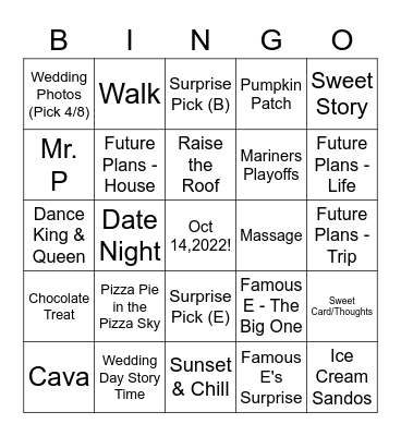 Anniversary Bingo Card