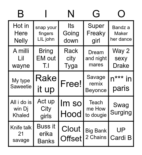 HIP HOP Bingo Card