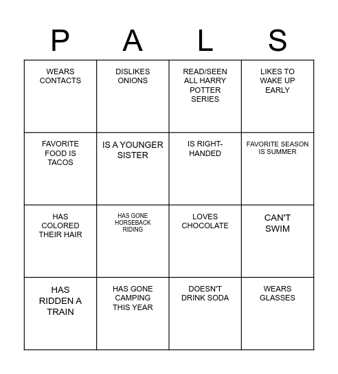 Untitled Bingo Card