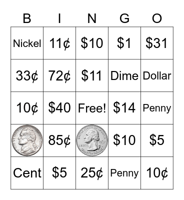 Money Bingo Card