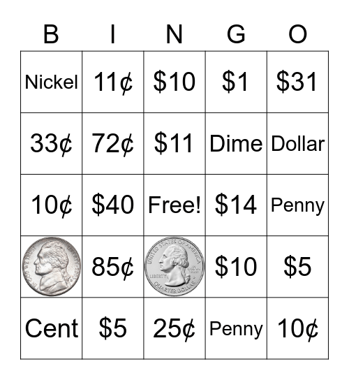 Money Bingo Card