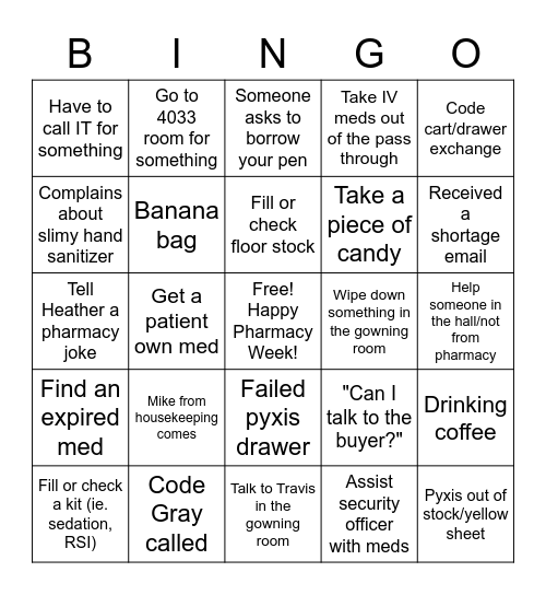 Pharmacy Week Bingo Card