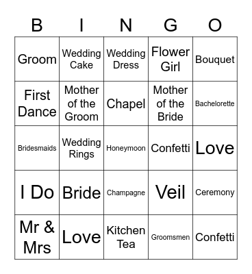 Kitchen Tea Bingo Card