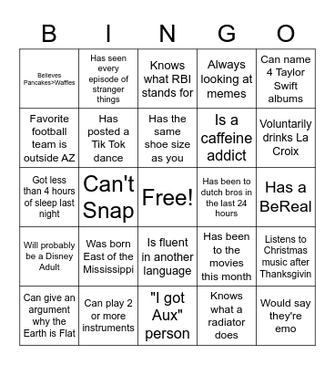 Icebreaker Bingo Card