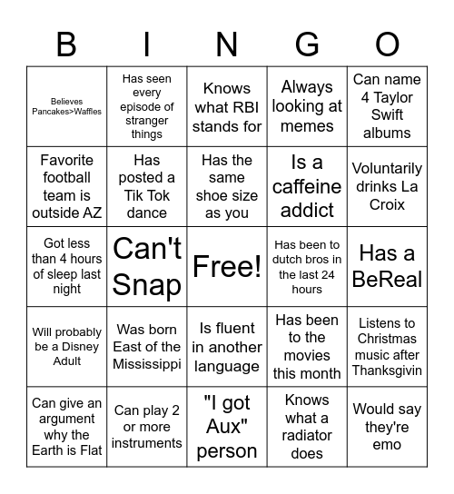 Icebreaker Bingo Card