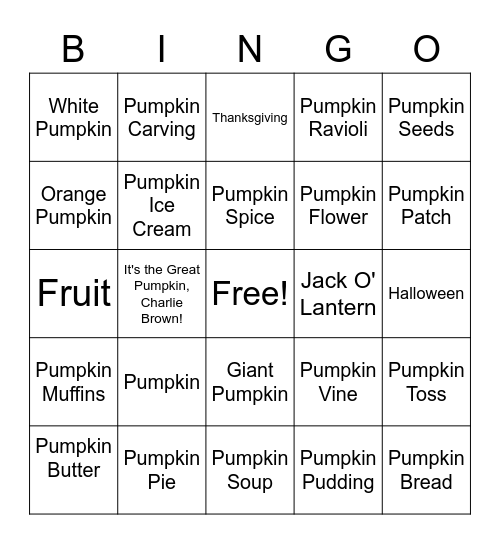 Pumpkin Bingo Card