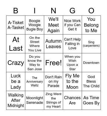 music bingo with theresa Bingo Card