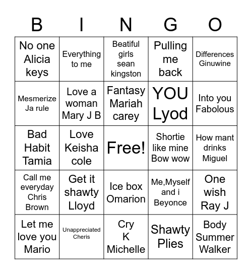 R&B Bingo Card