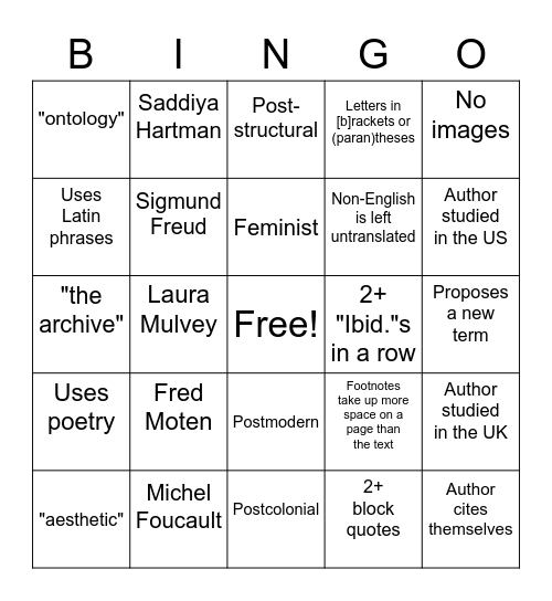 Methods Reading Bingo Card