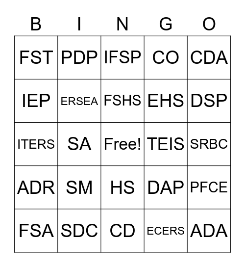 Acronym Bingo Card