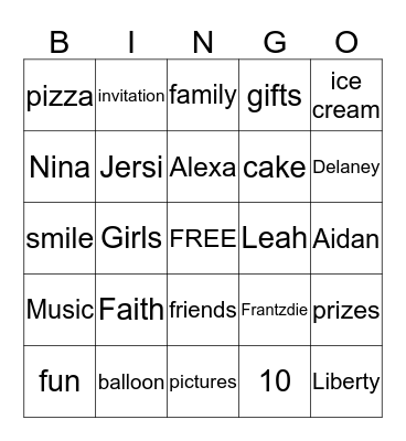 Liberty's Birthday Bingo Card