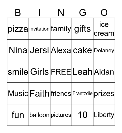 Liberty's Birthday Bingo Card