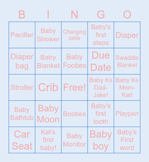Kat's Baby Shower! Bingo Card