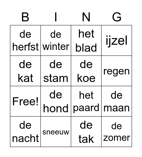 Thema 8 Seizoenen Bingo Card