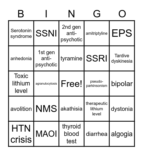 Mental Health Bingo Card