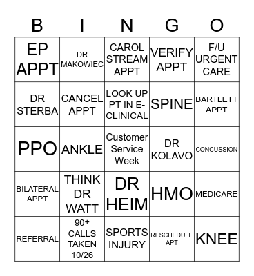 Customer Service Week Bingo Card