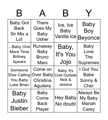"Baby" Bingo Card