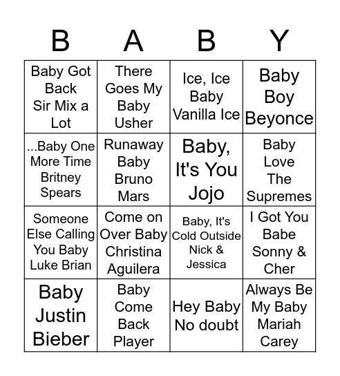 "Baby" Bingo Card