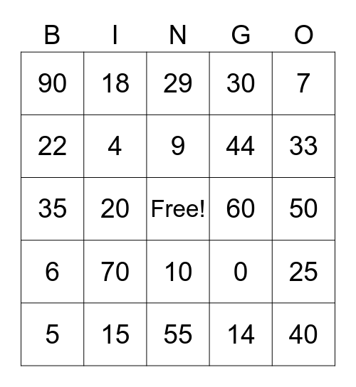 Bingo los números Bingo Card