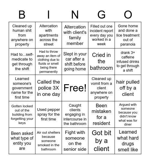 Shelter Bingo Card