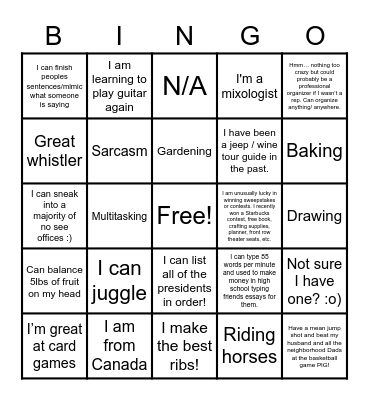 Untitled Bingo Card