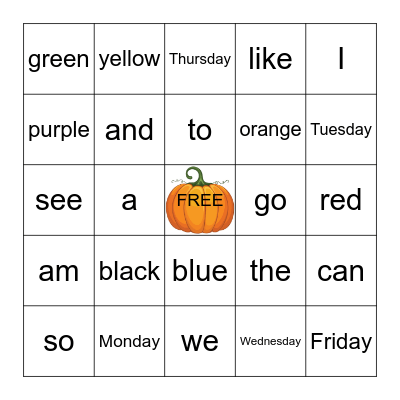 Miss Reef's Fall Party Bingo Card