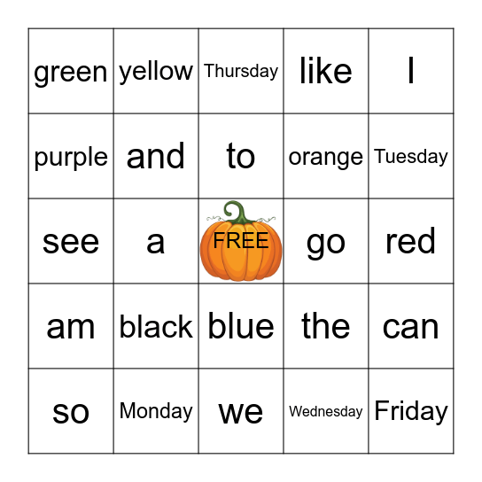 Miss Reef's Fall Party Bingo Card