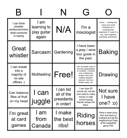 Untitled Bingo Card
