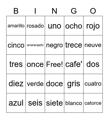 Spanish Bingo Card