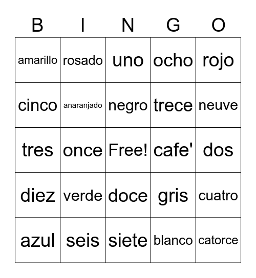 Spanish Bingo Card