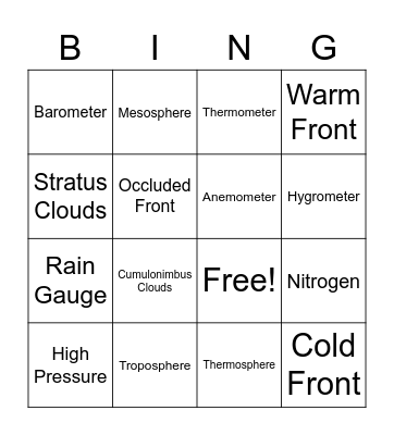 Grubbs: Weather Bingo Card