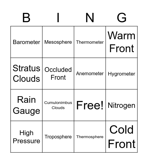Grubbs: Weather Bingo Card